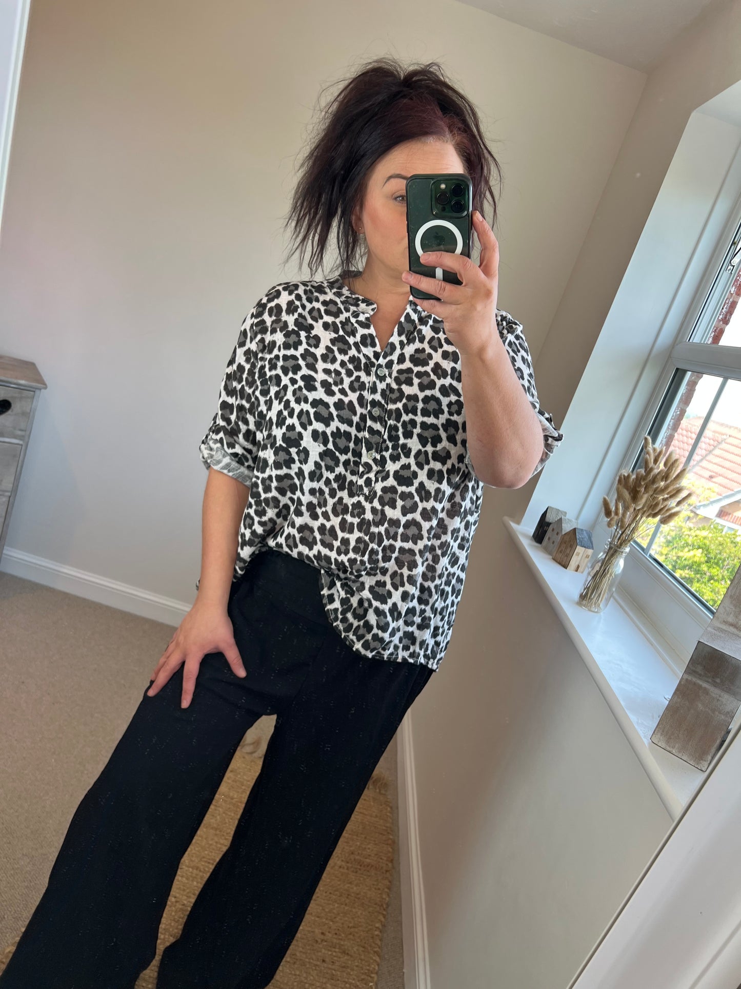 Embroidered Style Cotton Shirt - Black Leopard