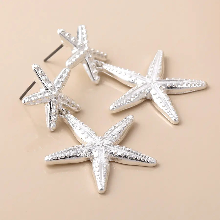 Peace of Mind - Silver Plated Starfish Drop Earrings