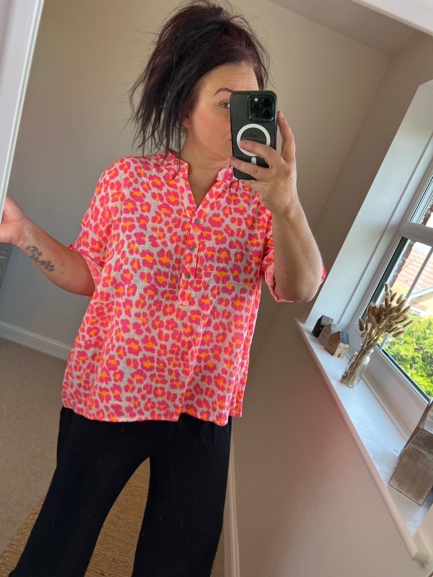 Cotton Shirt - Neon Leopard