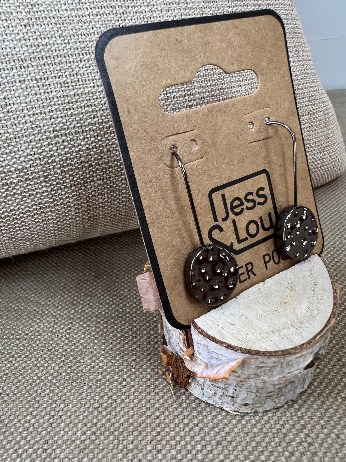 Jess & Lou Silver Plated Hammered Circle Drop Earrings - Gunmetal