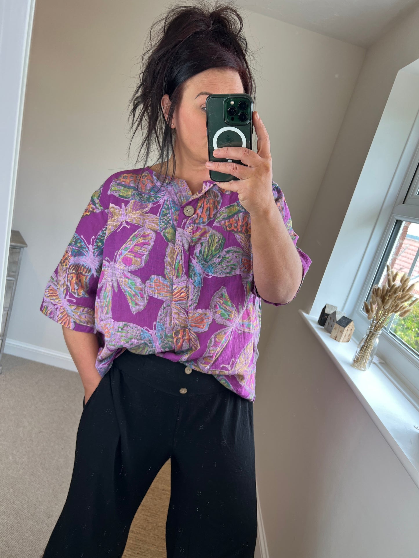 One Button Butterfly Top - Purple