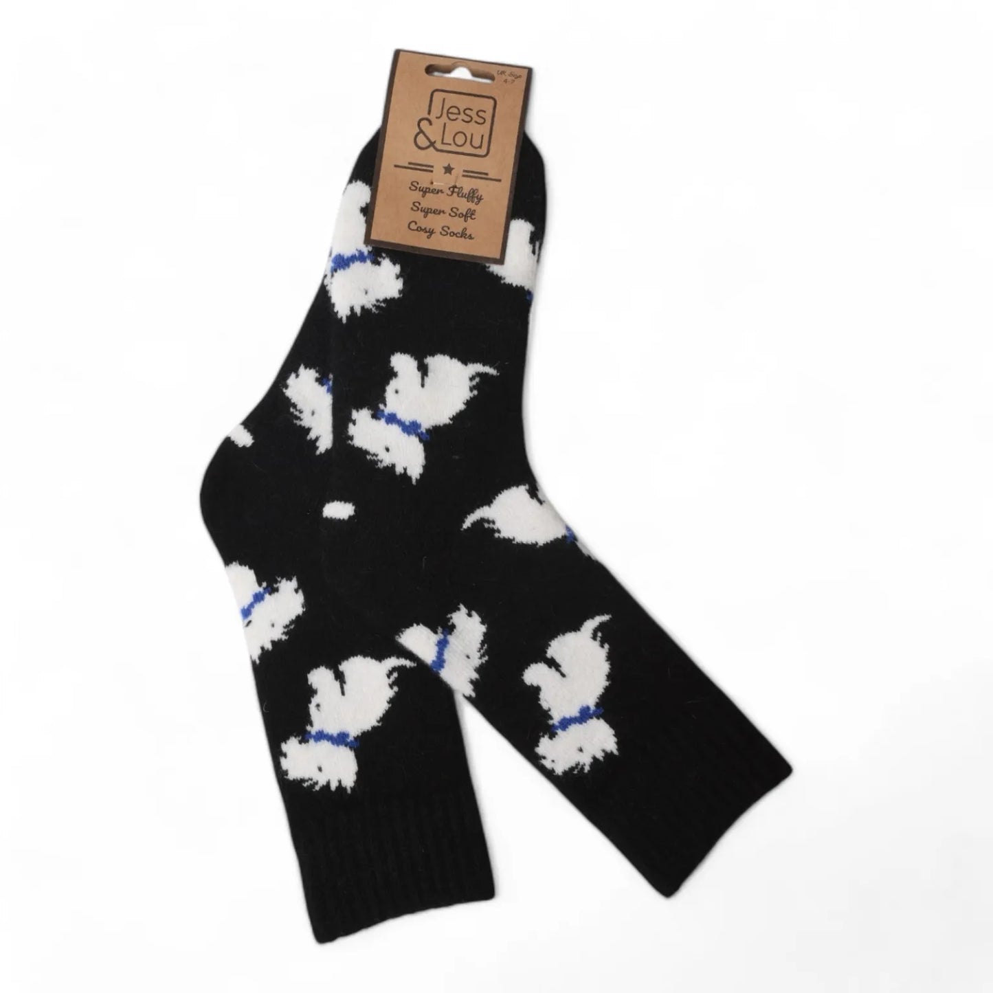 Jess & Lou Cozy Ribbed Socks - Westies Black