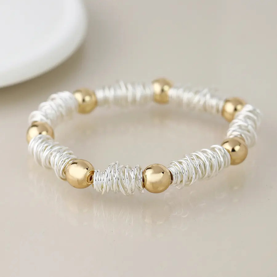 Peace of Mind - Silver Plated Yarn Spun and Gold Bracelet