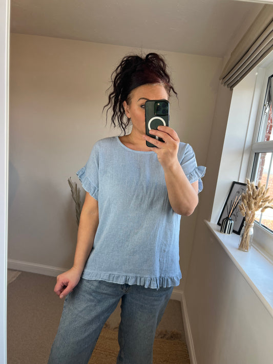 Washed Frill Top - Blue