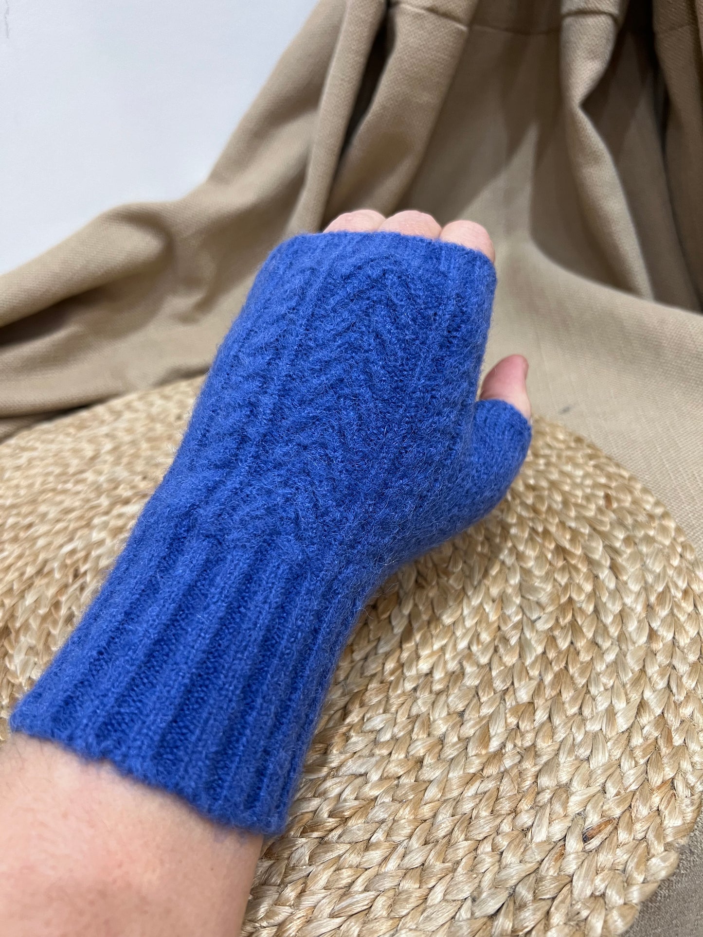 Cashmere Blend Fingerless Gloves - Blue