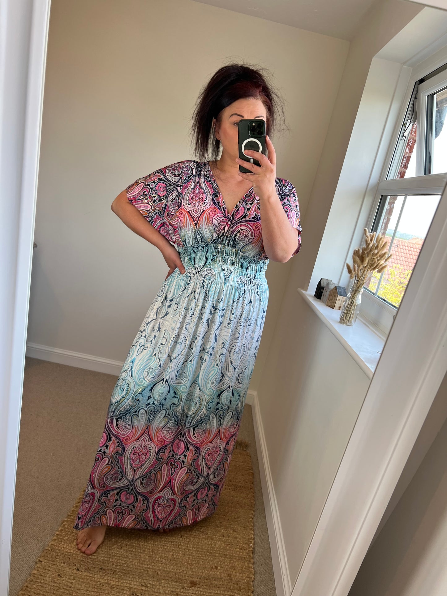 Slinky Mandala Grecian Dress - Pink/Blue