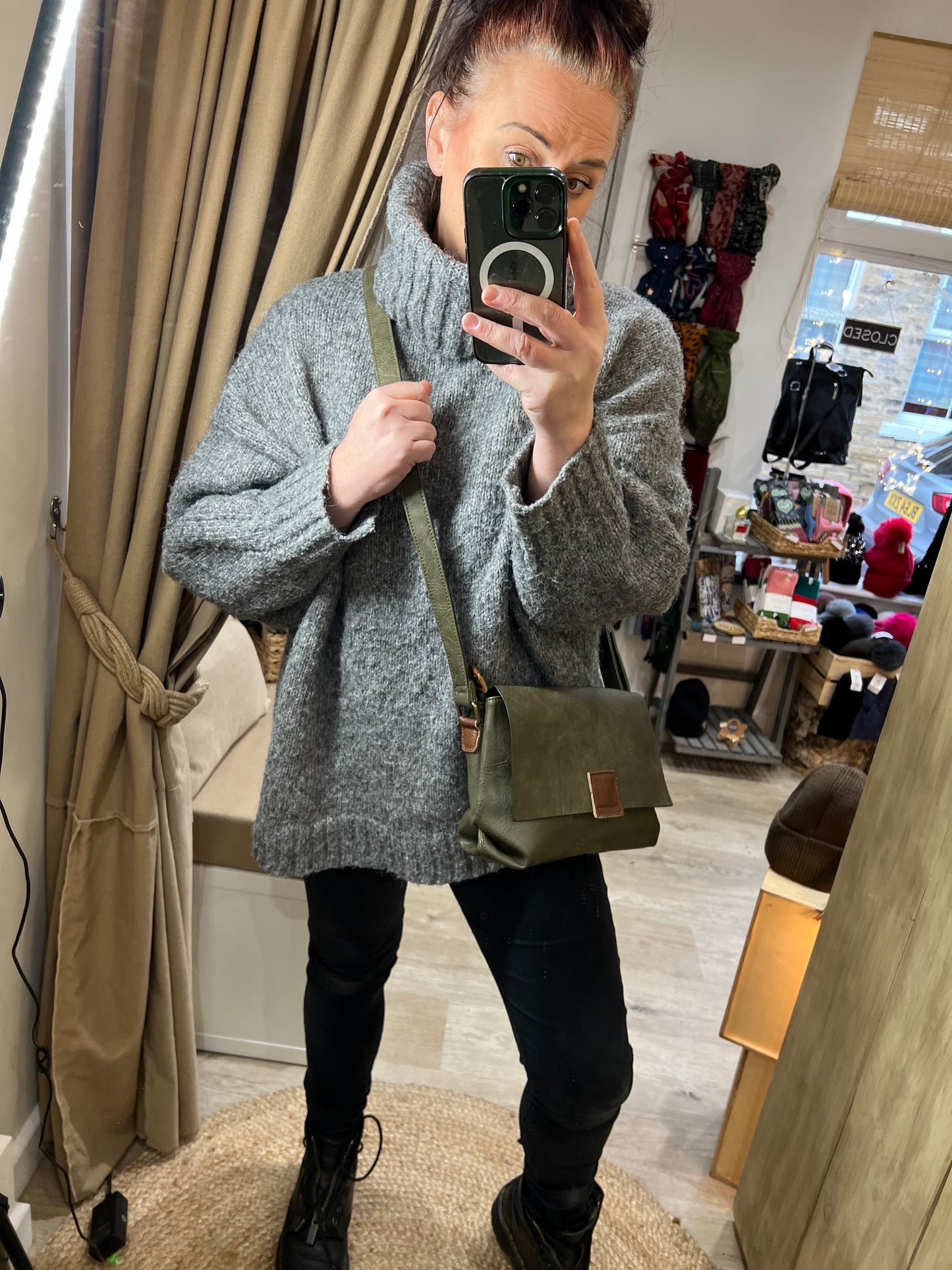 Double Compartment Crossbody Bag - Khaki