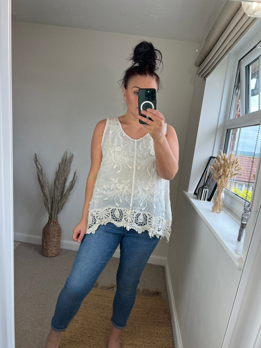 Embroidered Cotton Vest - Cream