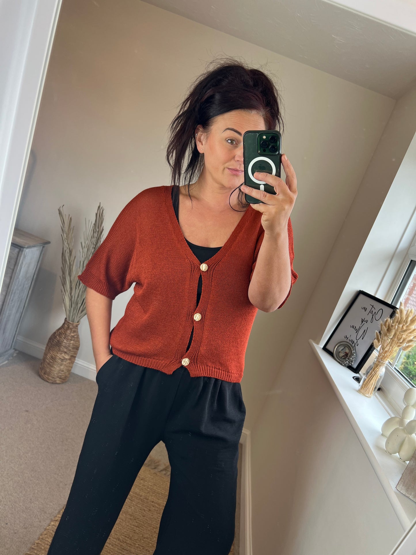 Fine Knit Cardigan - Rust