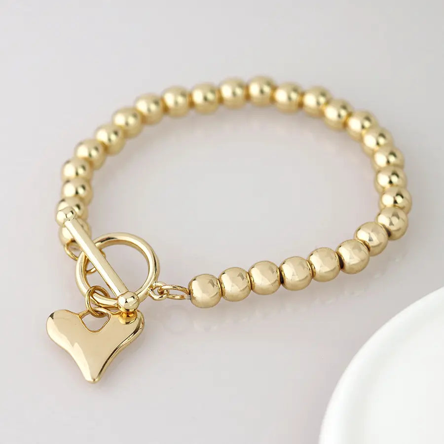Peace of Mind - Silver Plated Gold Heart T-bar Bracelet