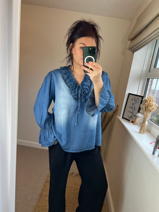 Denim Ruffle Shirt