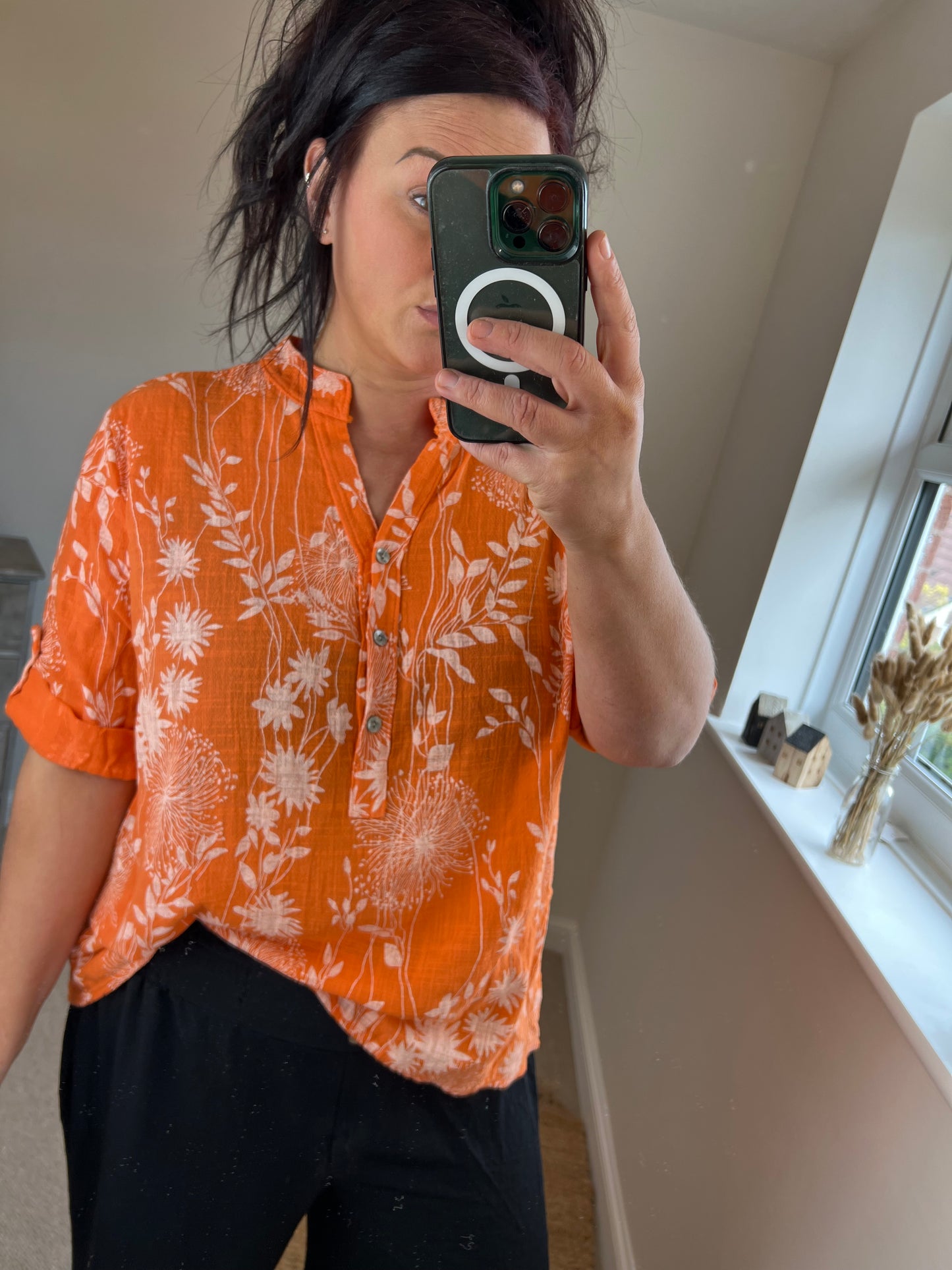 Floral Cotton Shirt - Orange