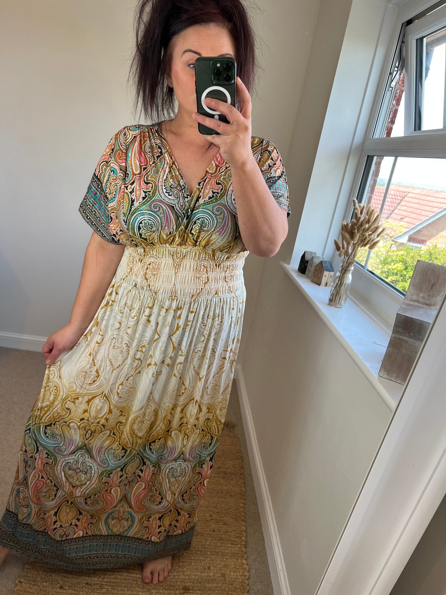 Slinky Mandala Grecian Dress - Cream