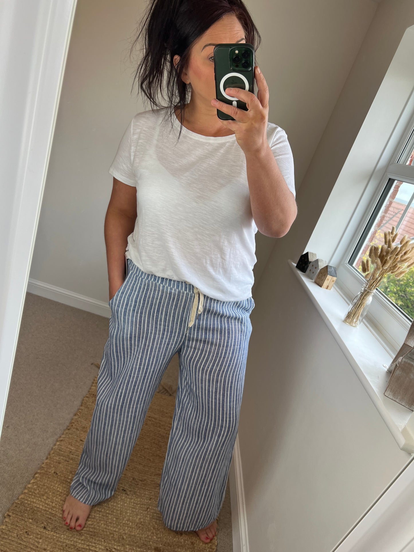 Cotton Stripe Trousers - Blue
