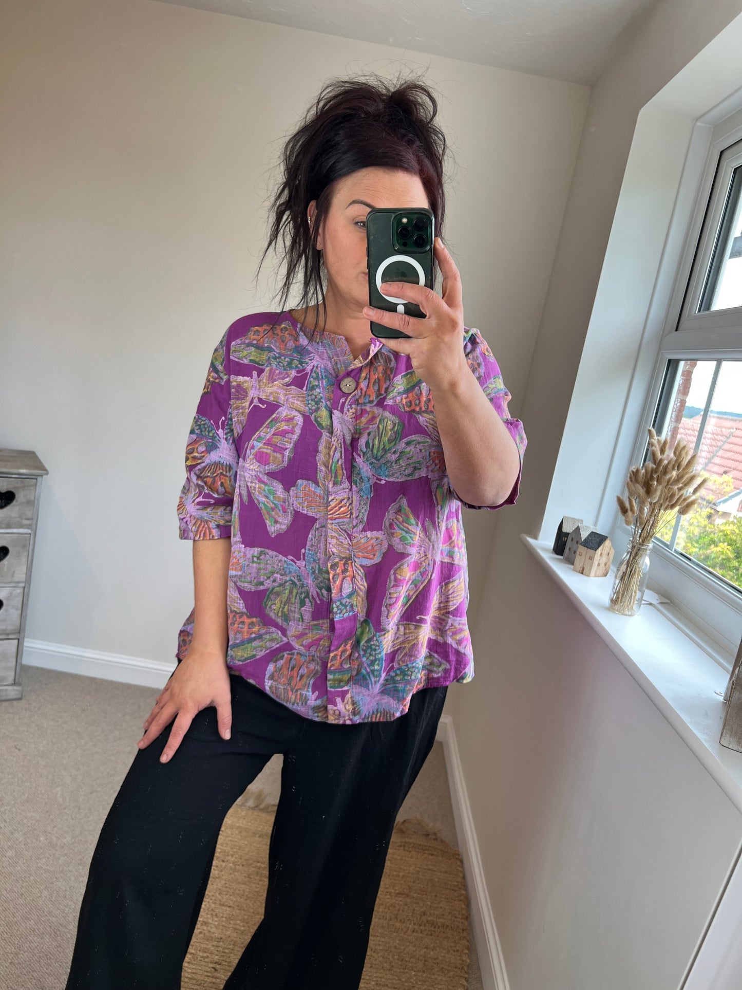 One Button Butterfly Top - Purple