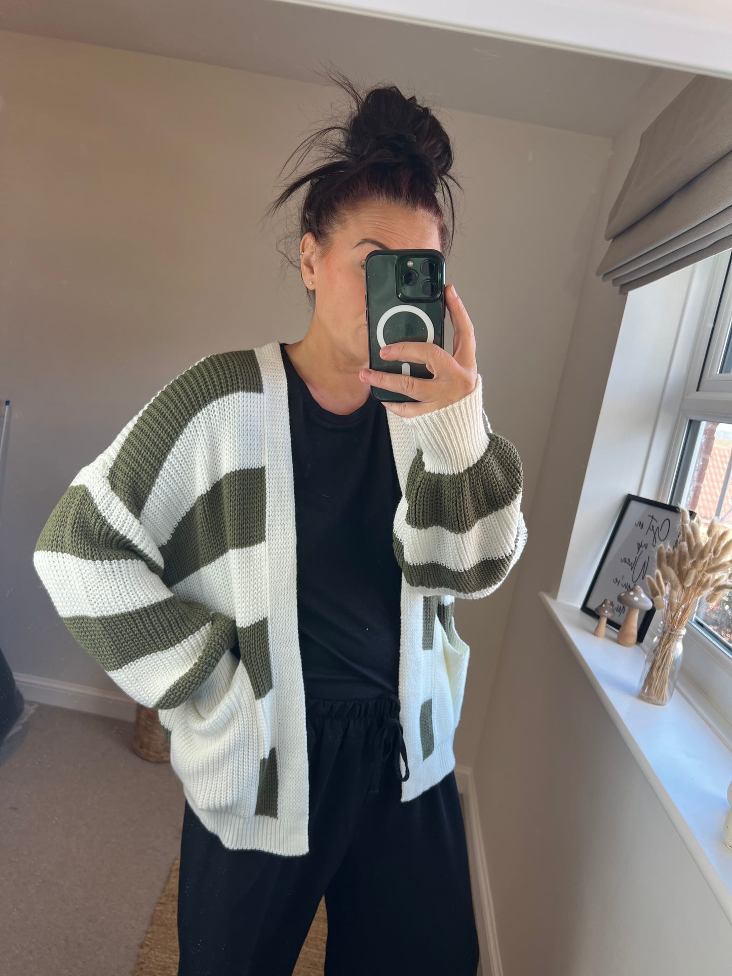 Stripe Chunky Cardigan - Khaki
