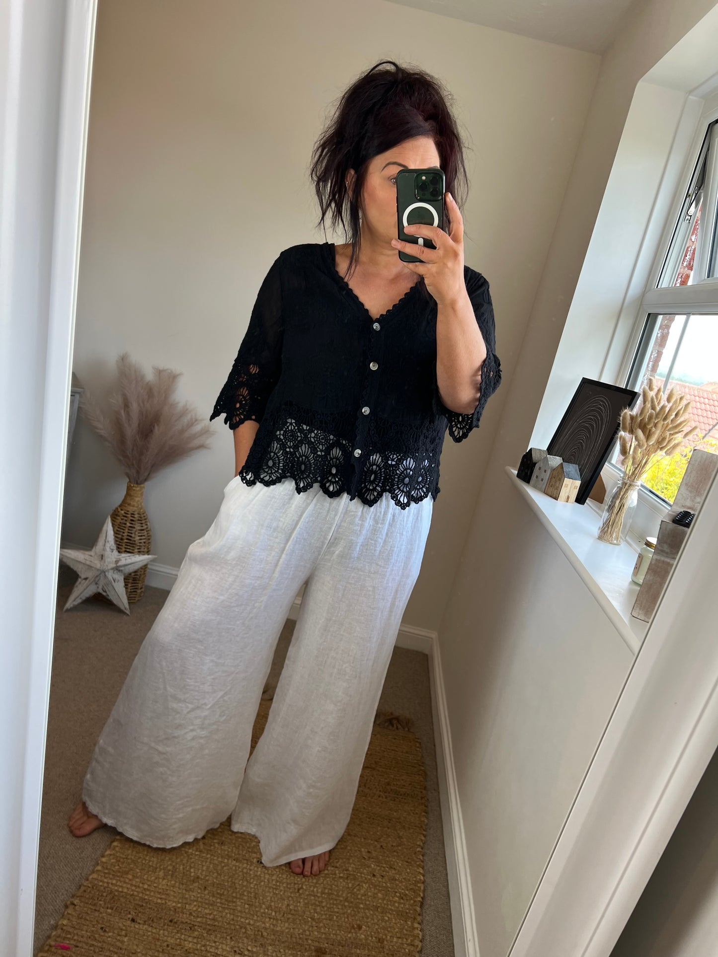 Wide Leg Linen Trousers - White