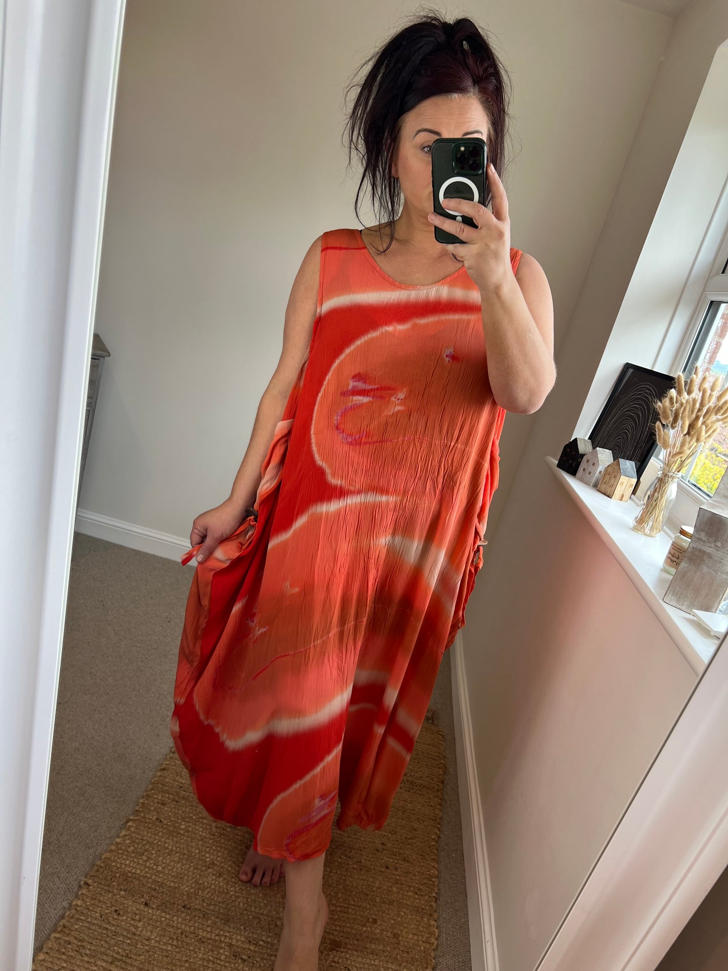 Drape Pocket Dress - Orange