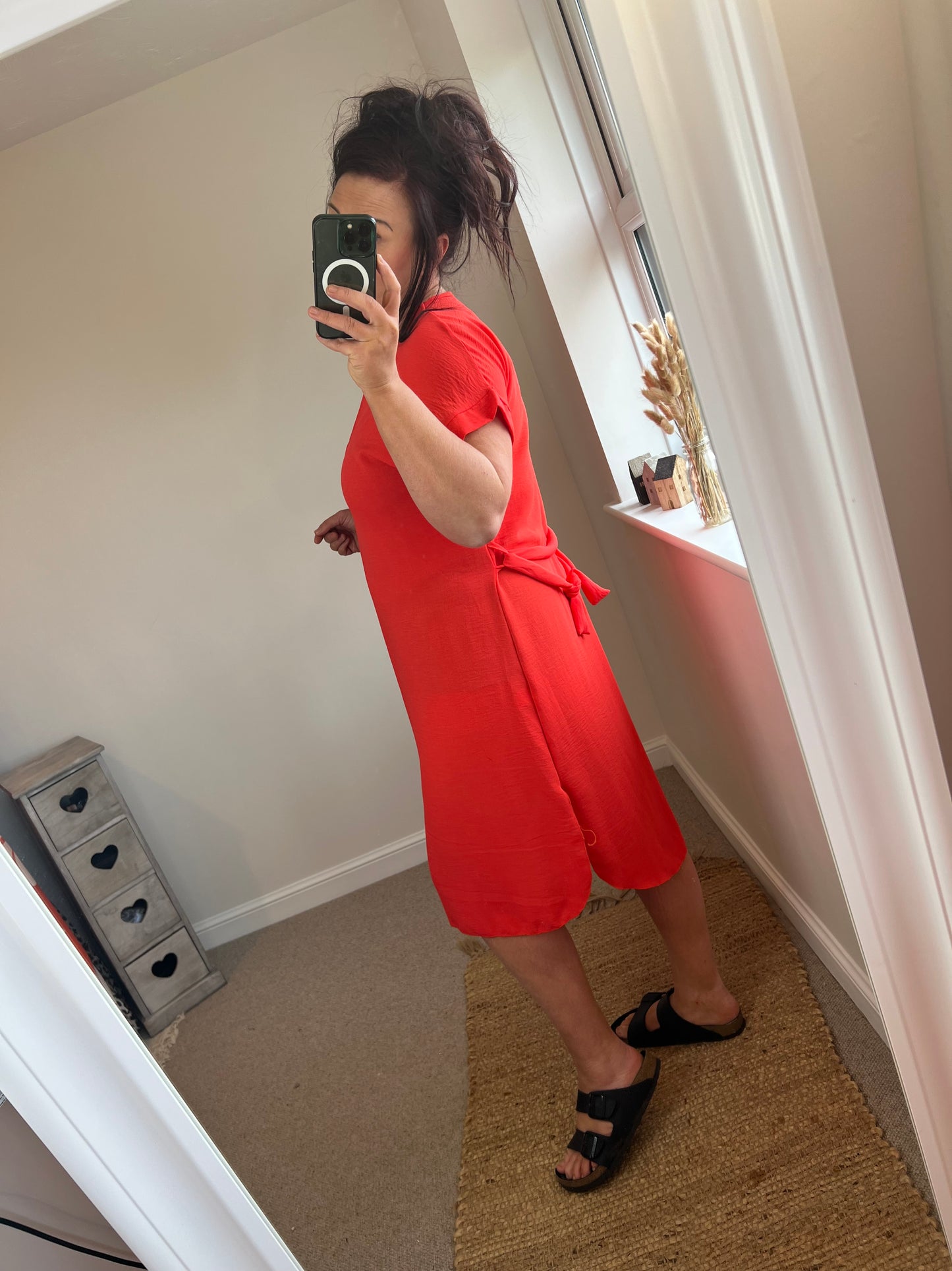 Tie Shirt Dress - Coral