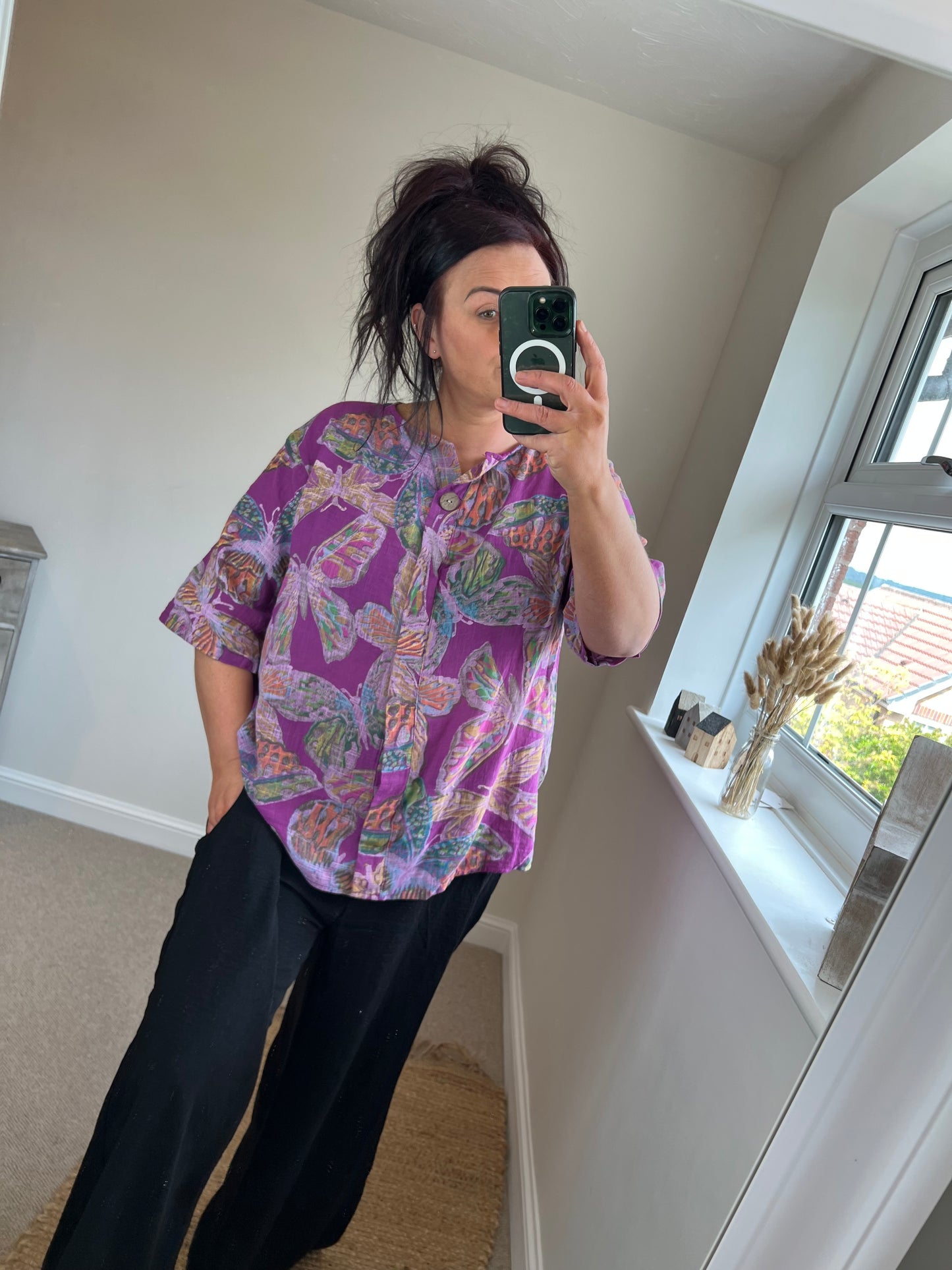 One Button Butterfly Top - Purple