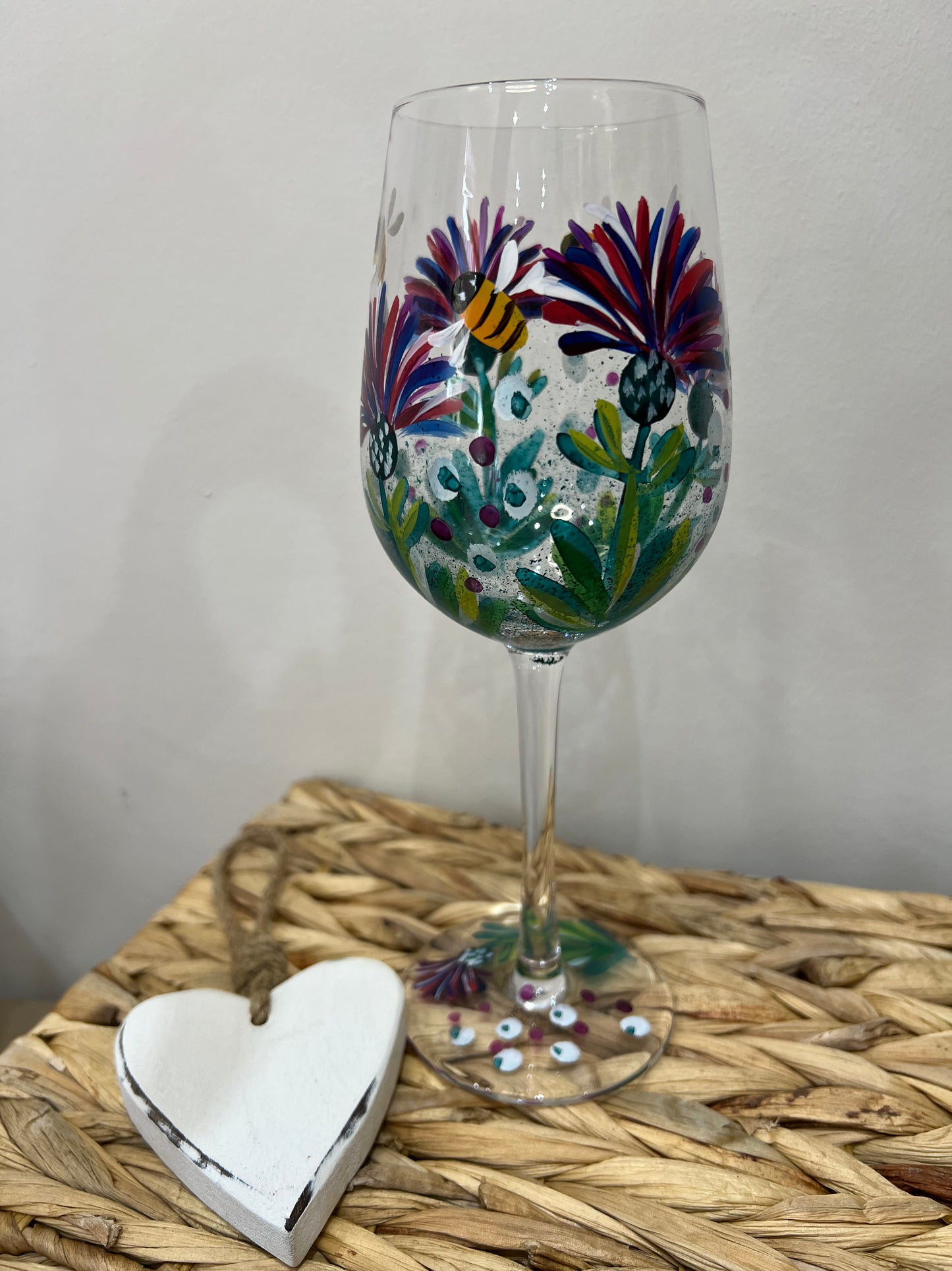 Hand Painted Wine Glass - Thistle & Bees