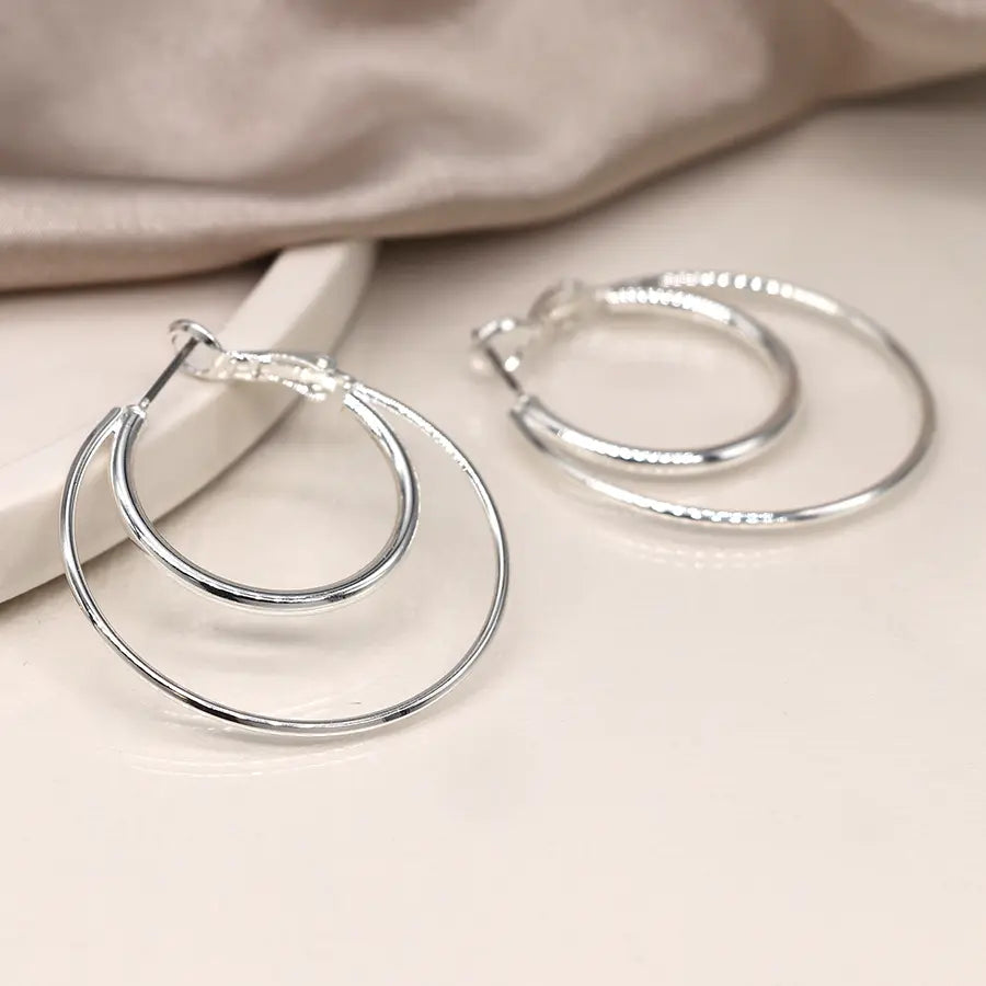 Peace of Mind - Silver Plated Double Hoop Earrings