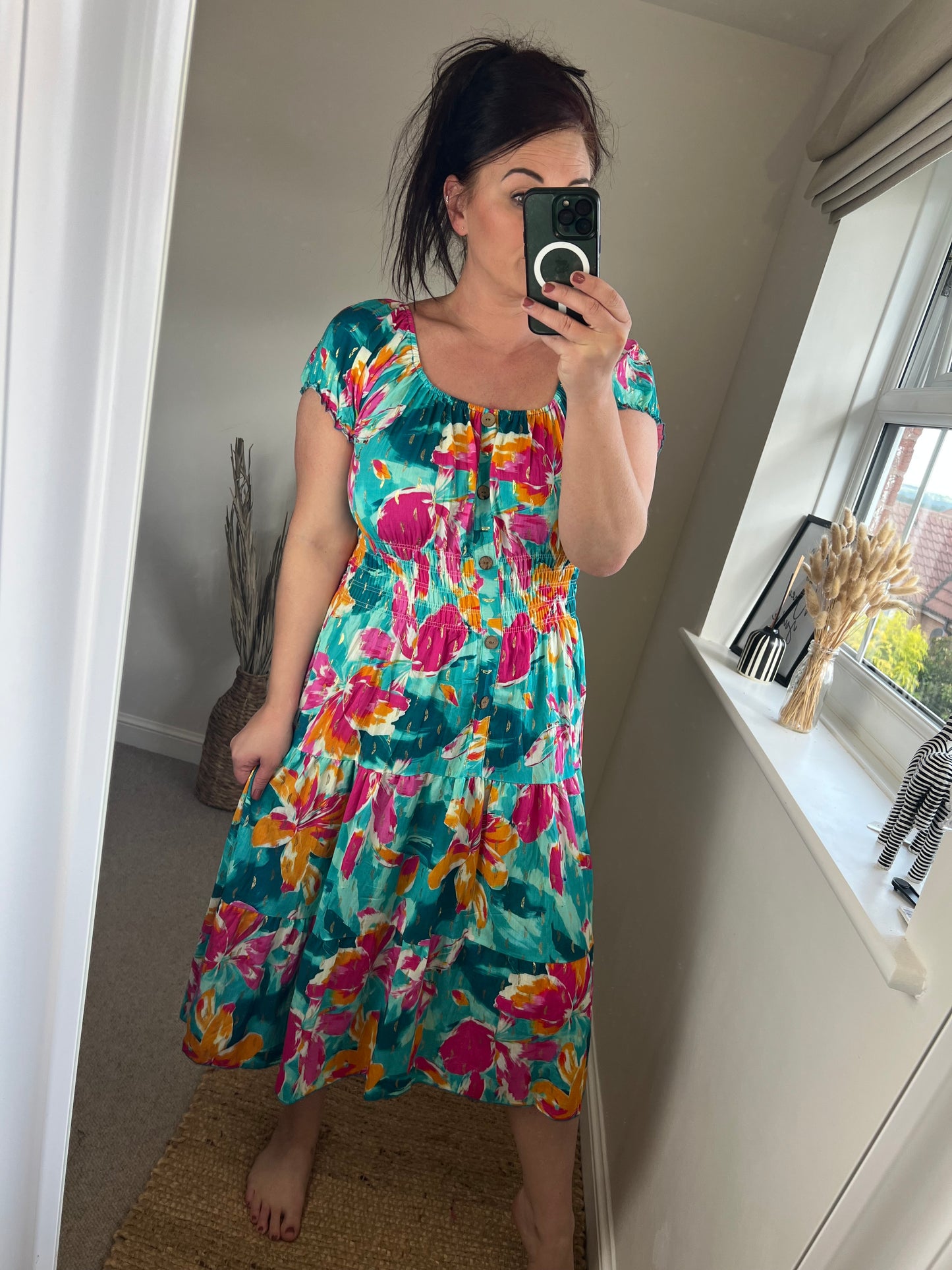 STEVIE Midi Button Dress - Aqua
