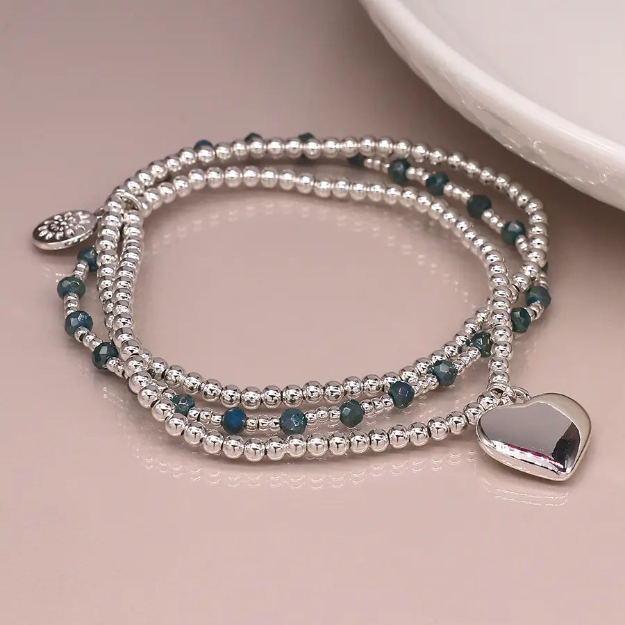 Peace of Mind - Silver Plated Blue Bead Heart Bracelet