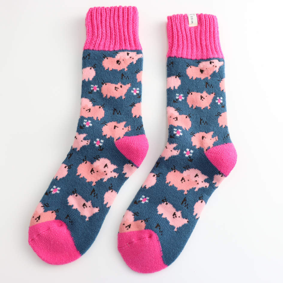 Miss Sparrow Winter Socks - Pretty Pigs Navy
