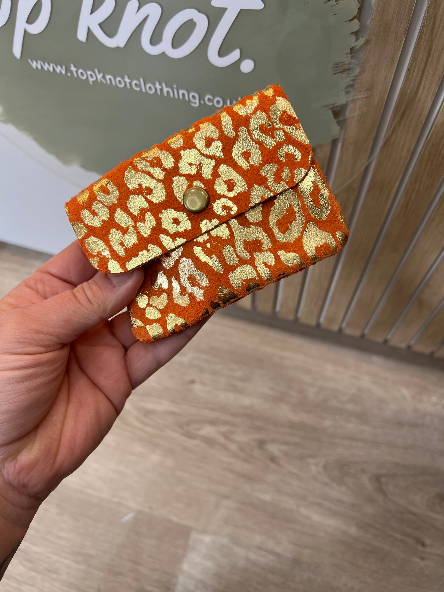 Suede Leather Purse - Leopard Orange