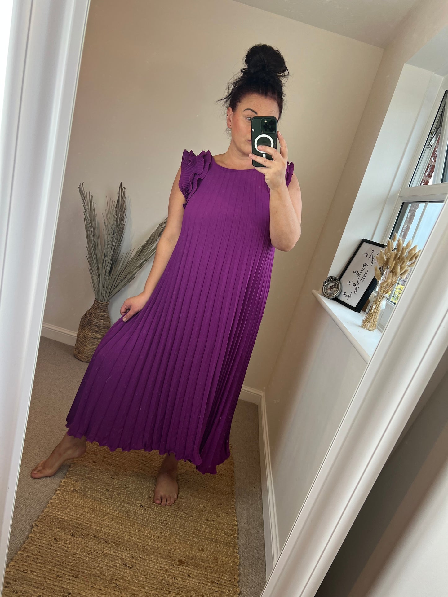 Frill Sleeve Pleated Maxi - Magenta