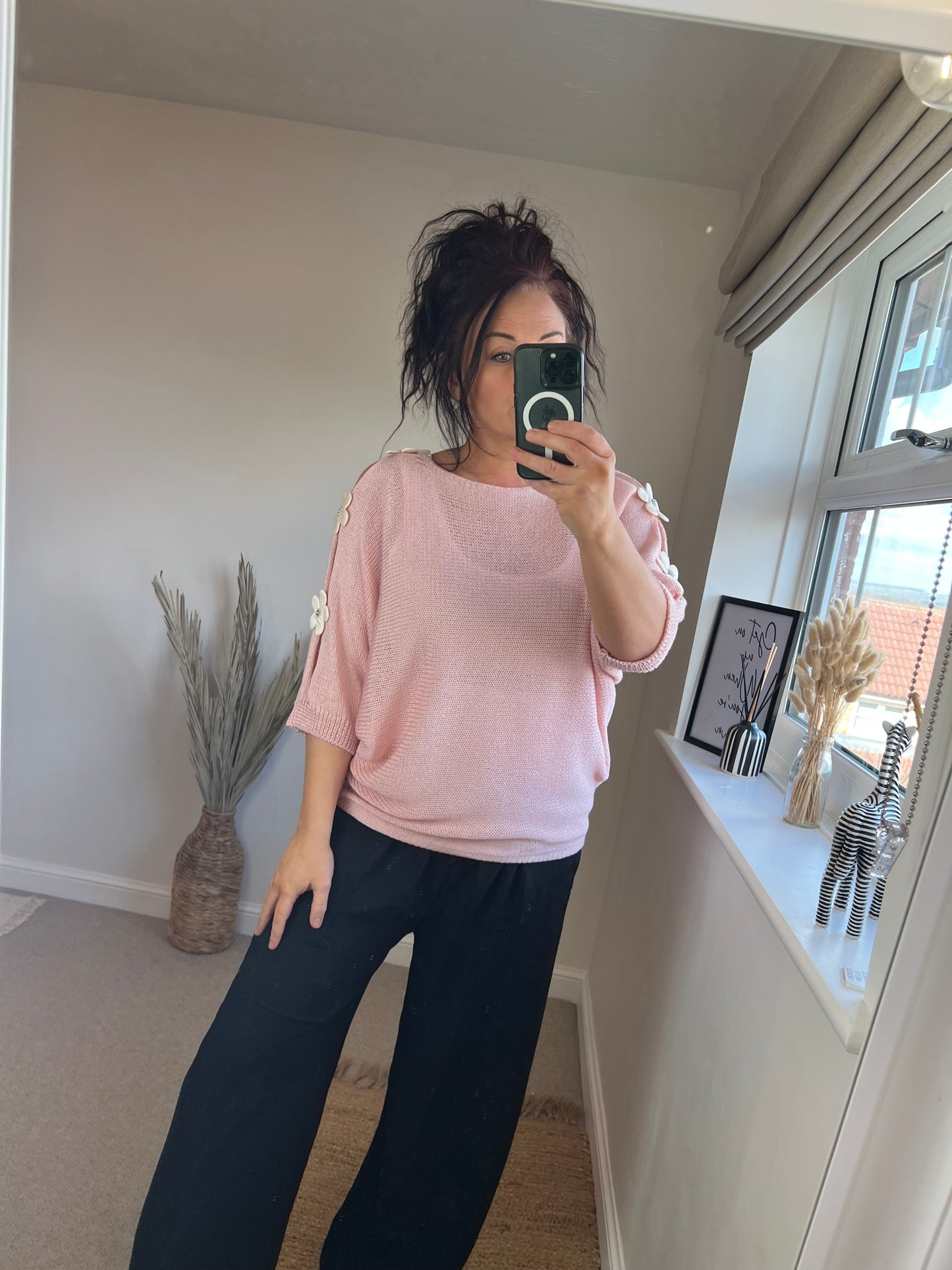 Flower Cold Shoulder Top - Blush