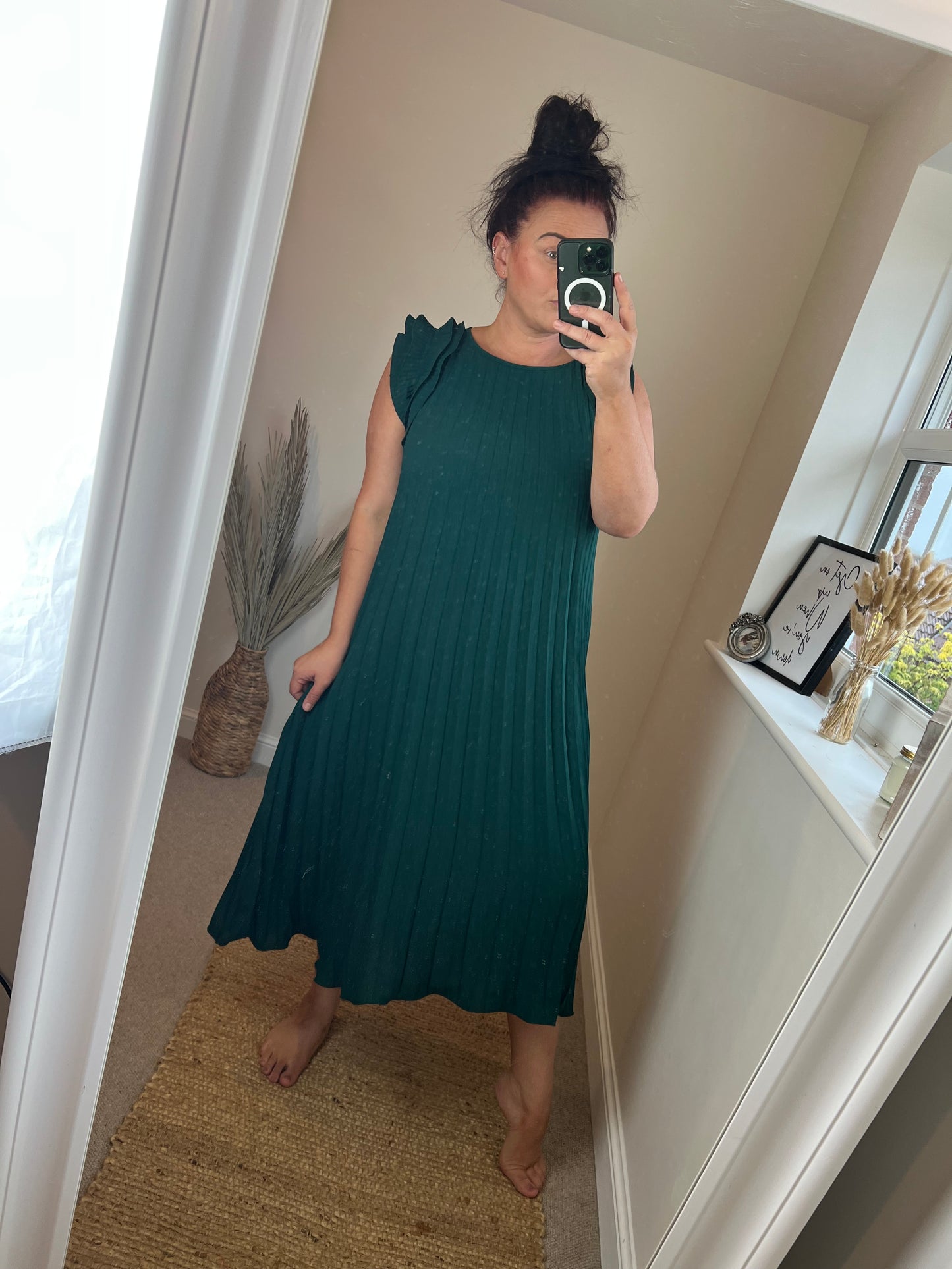 Frill Sleeve Pleated Maxi - Green