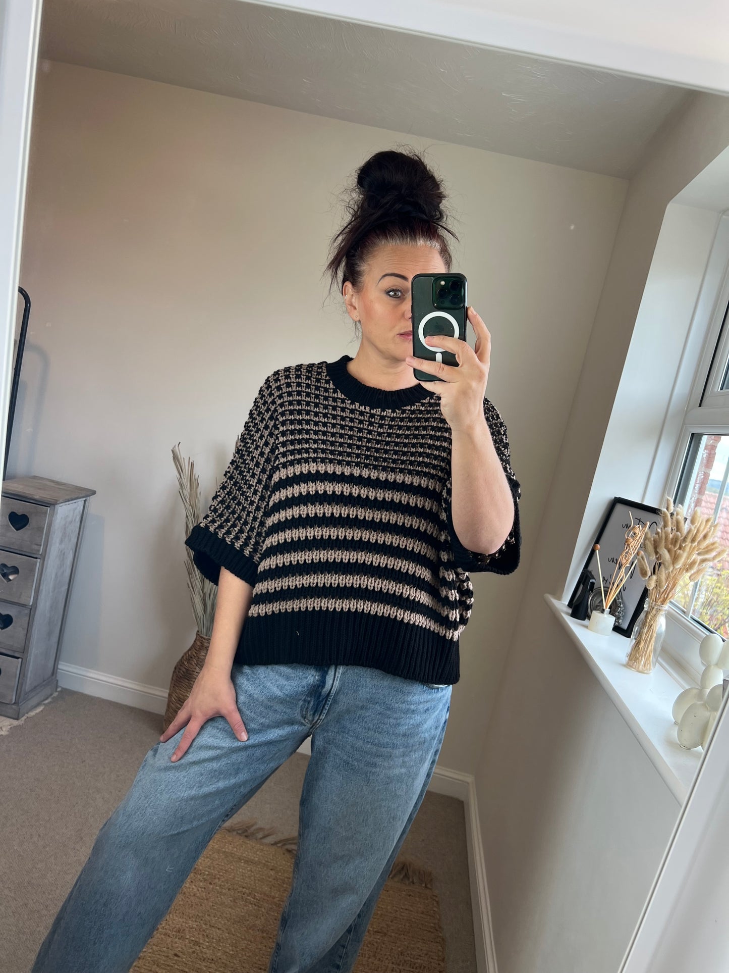 Chunky Knit Stripe Jumper - Black/Mocha