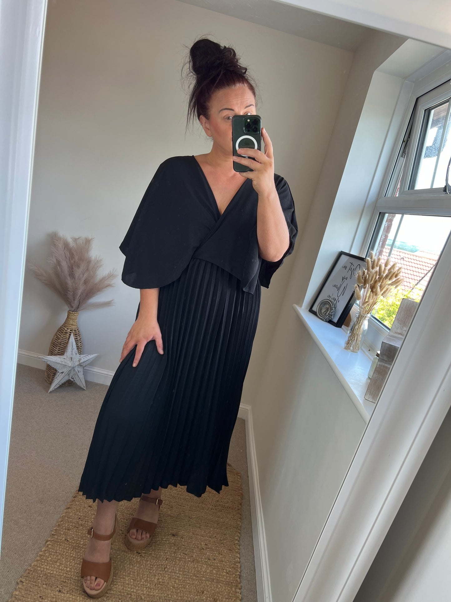Pleated Cape Dress - Black