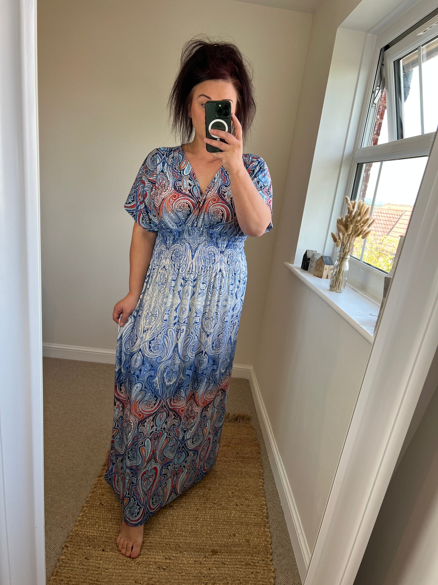 Slinky Mandala Grecian Dress - Cobalt