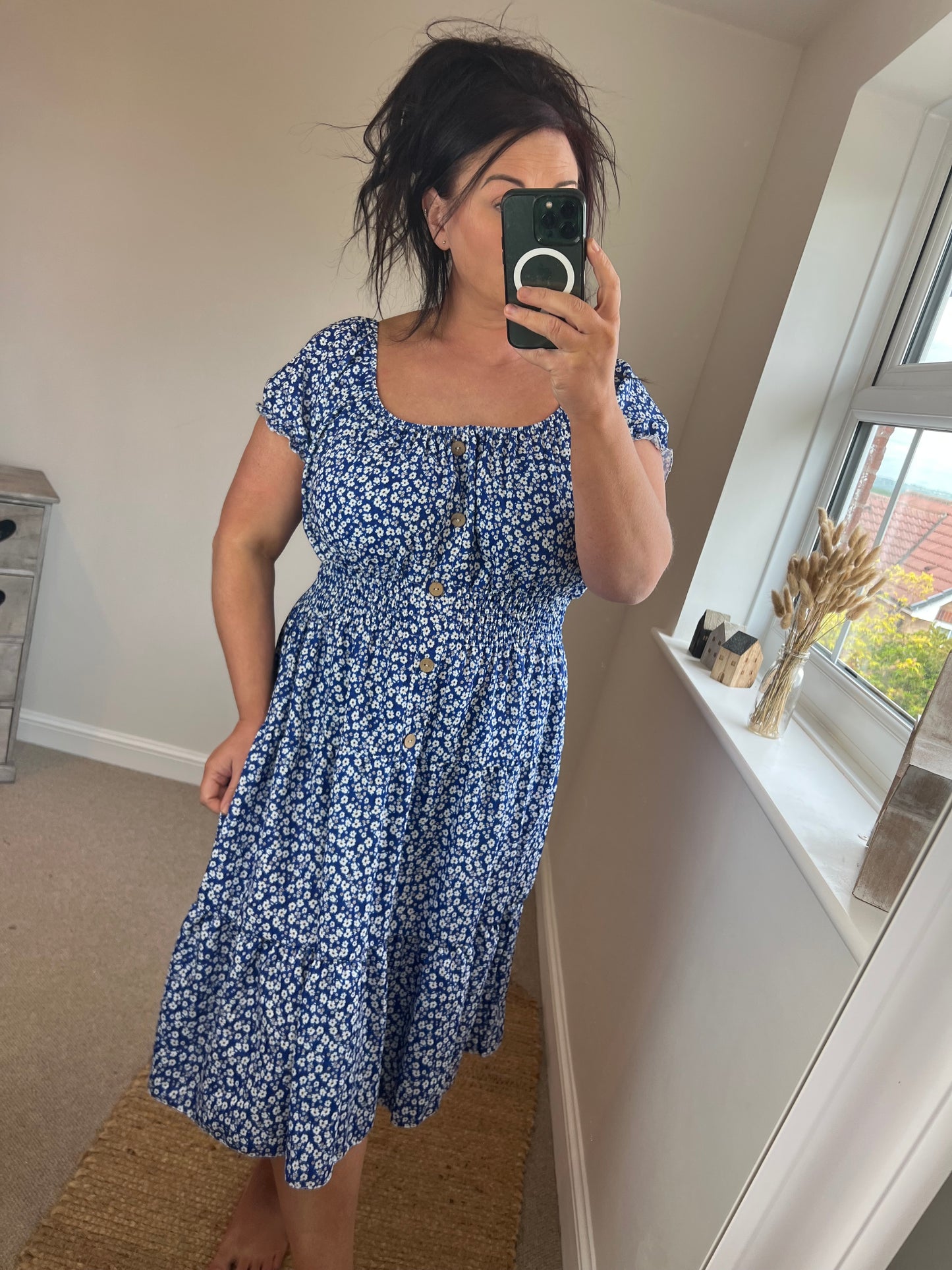 Magic Short Shirred Button Dress - Cobalt (Plus Size)
