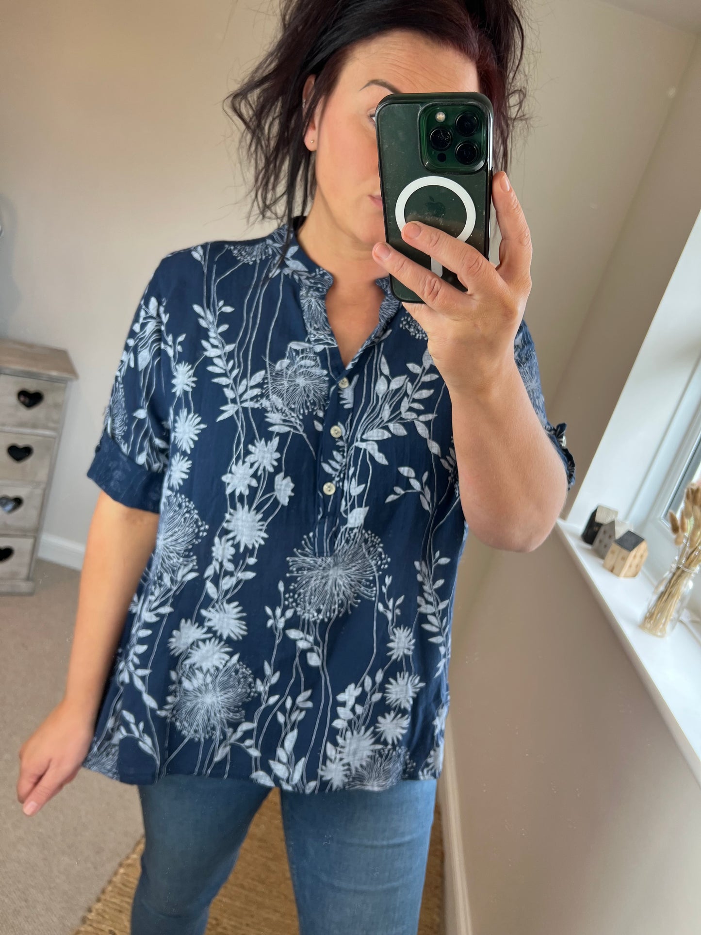 Floral Cotton Shirt - Navy