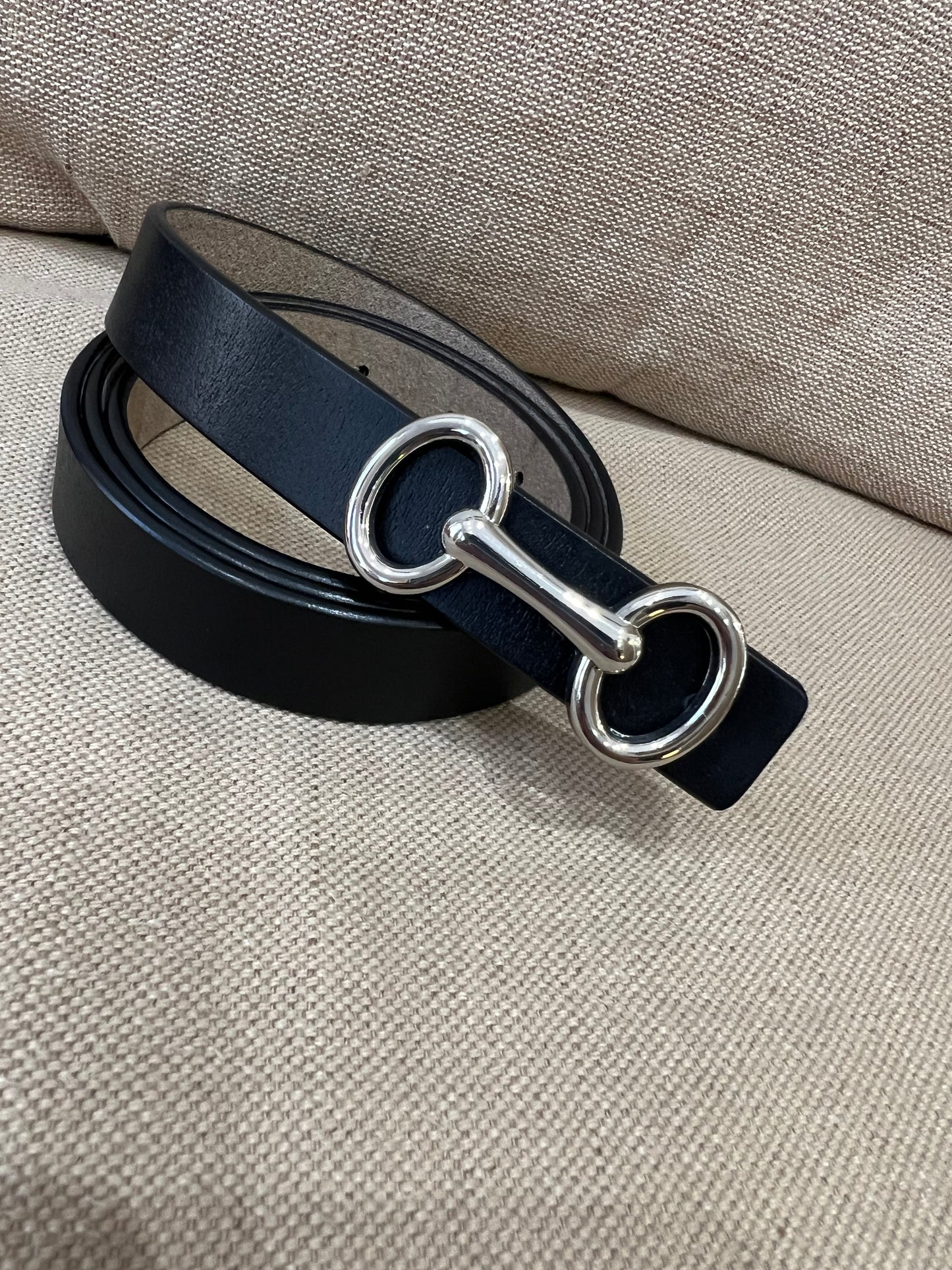 Leather Belt - Black with Silver Buckle