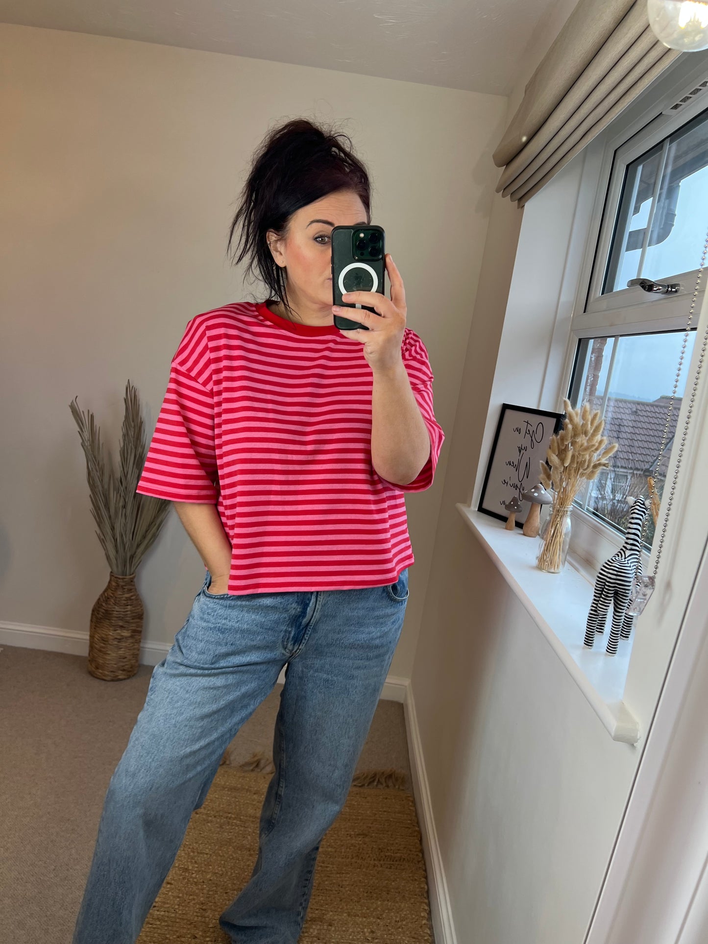 Stripe Jersey Top - Pink/Red