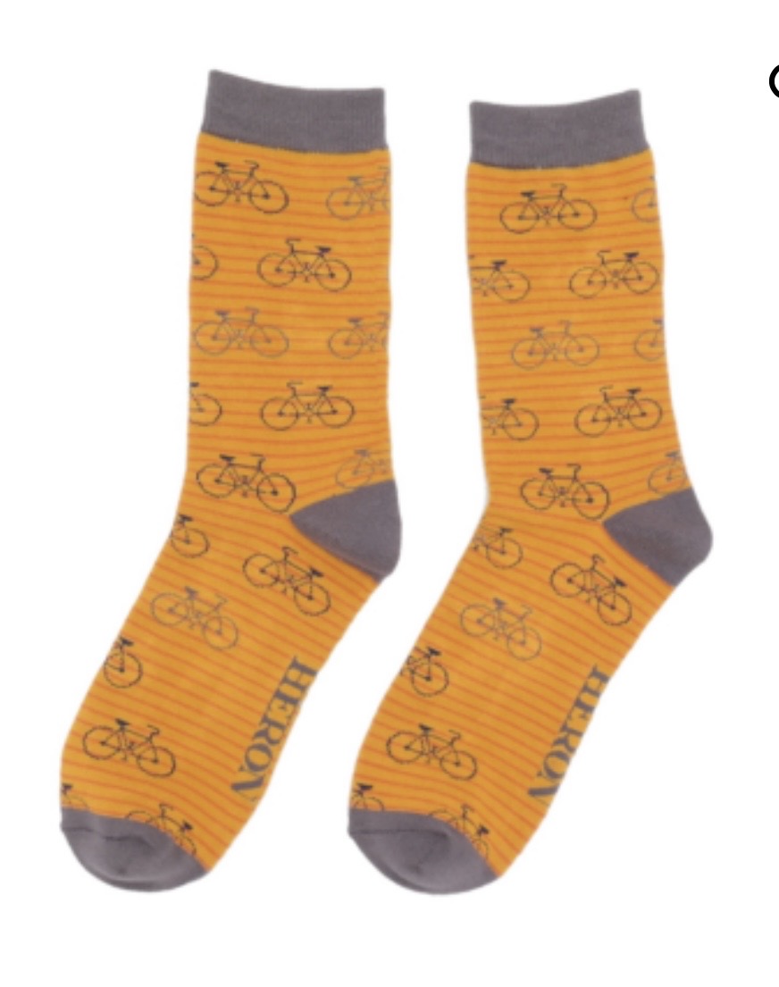 Men’s Mr Heron Bamboo Socks - Bikes Mustard