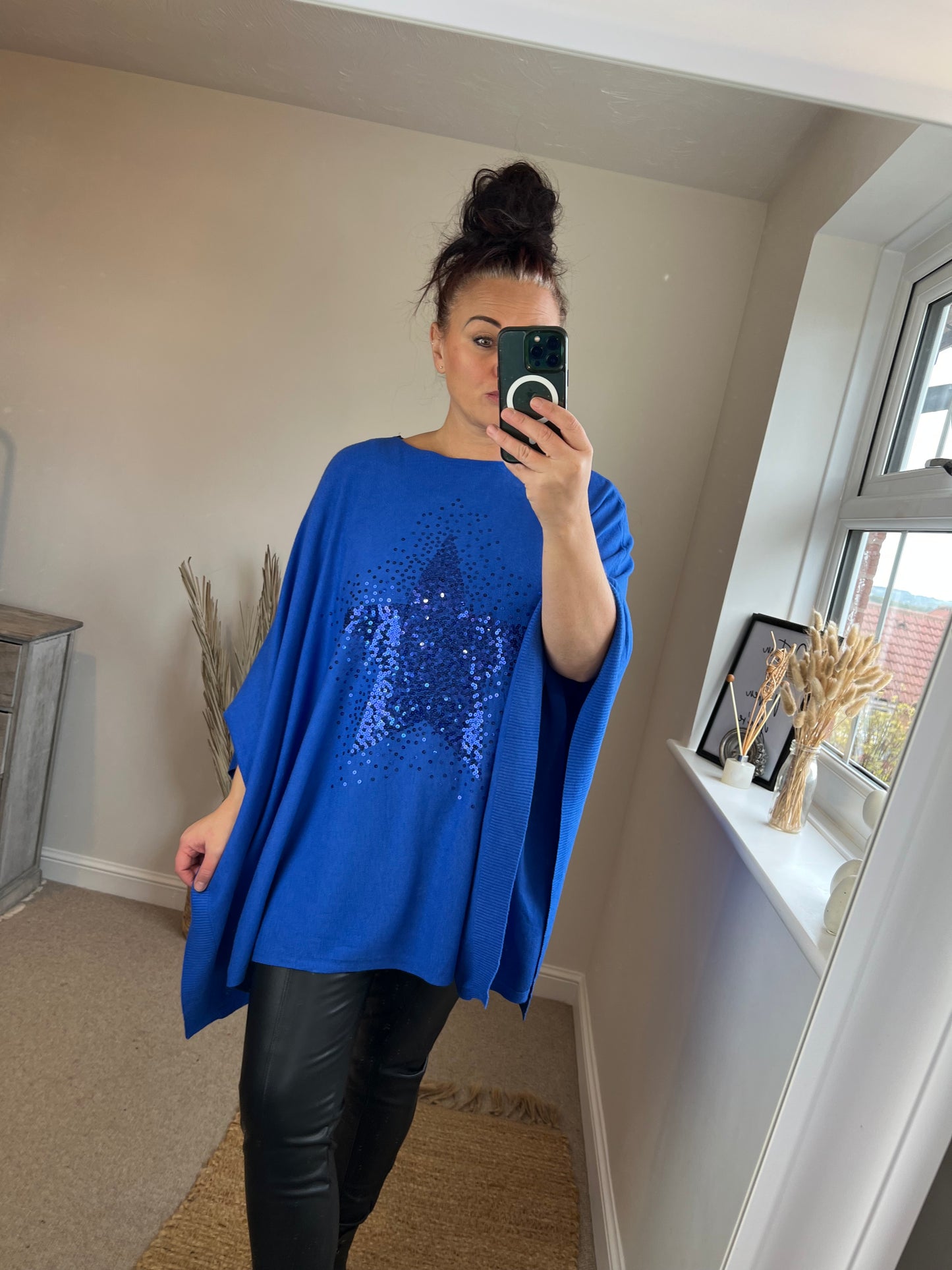 Sequin Star Poncho Jumper - Cobalt