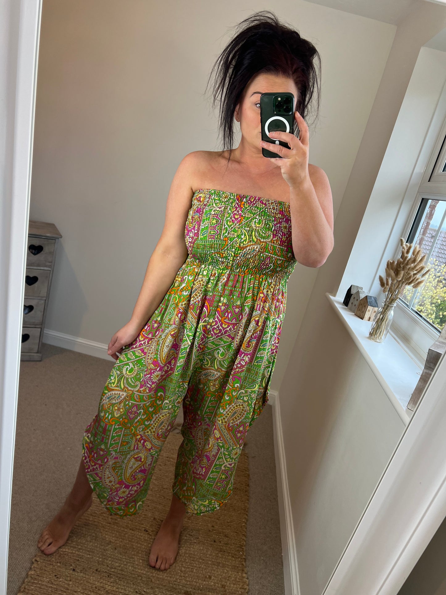 Bandeau Hanky Hem Jumpsuit - Green