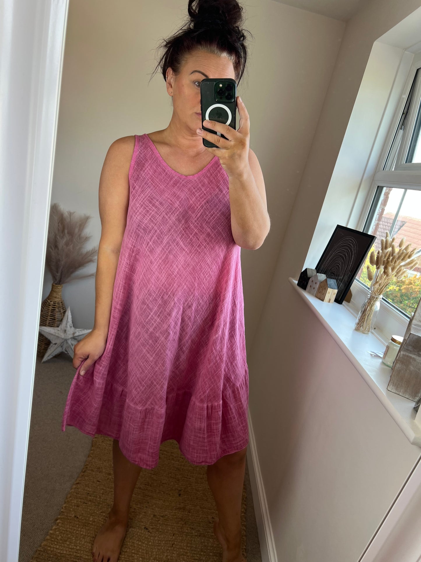 Cotton Tiered Dress - Cerise