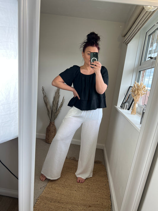 Wide Leg Linen Trousers - White