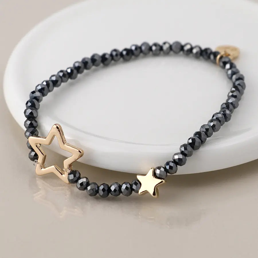 Peace of Mind - Black Bead and Gold Star Bracelet