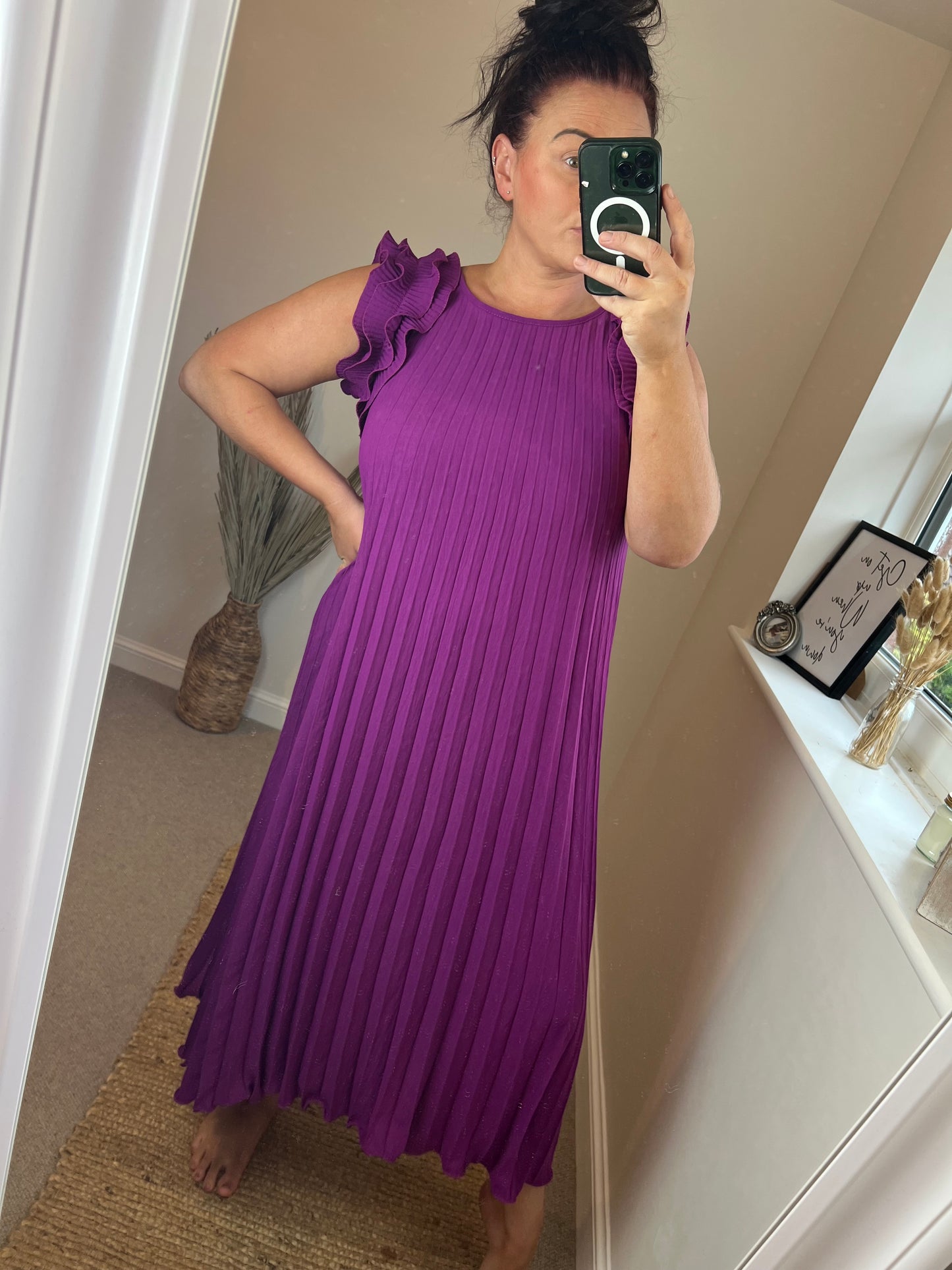 Frill Sleeve Pleated Maxi - Magenta