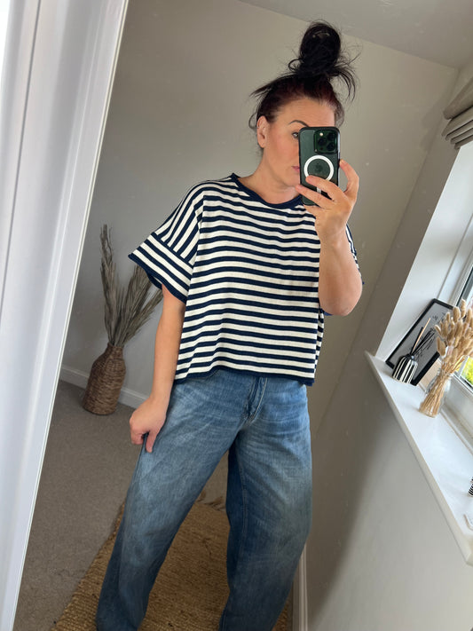 Fine Knit Stripe Top - Navy
