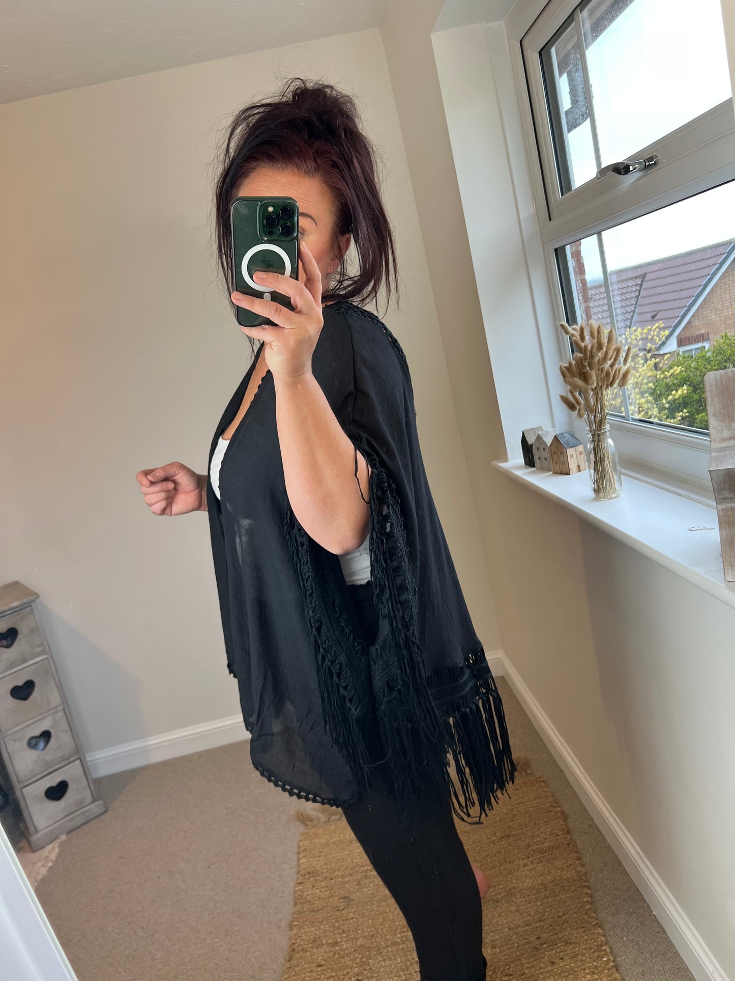 Crochet Tassel Kimono - Black