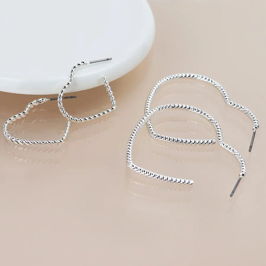 Peace of Mind - Silver Plated Heart Hoop Earring Set